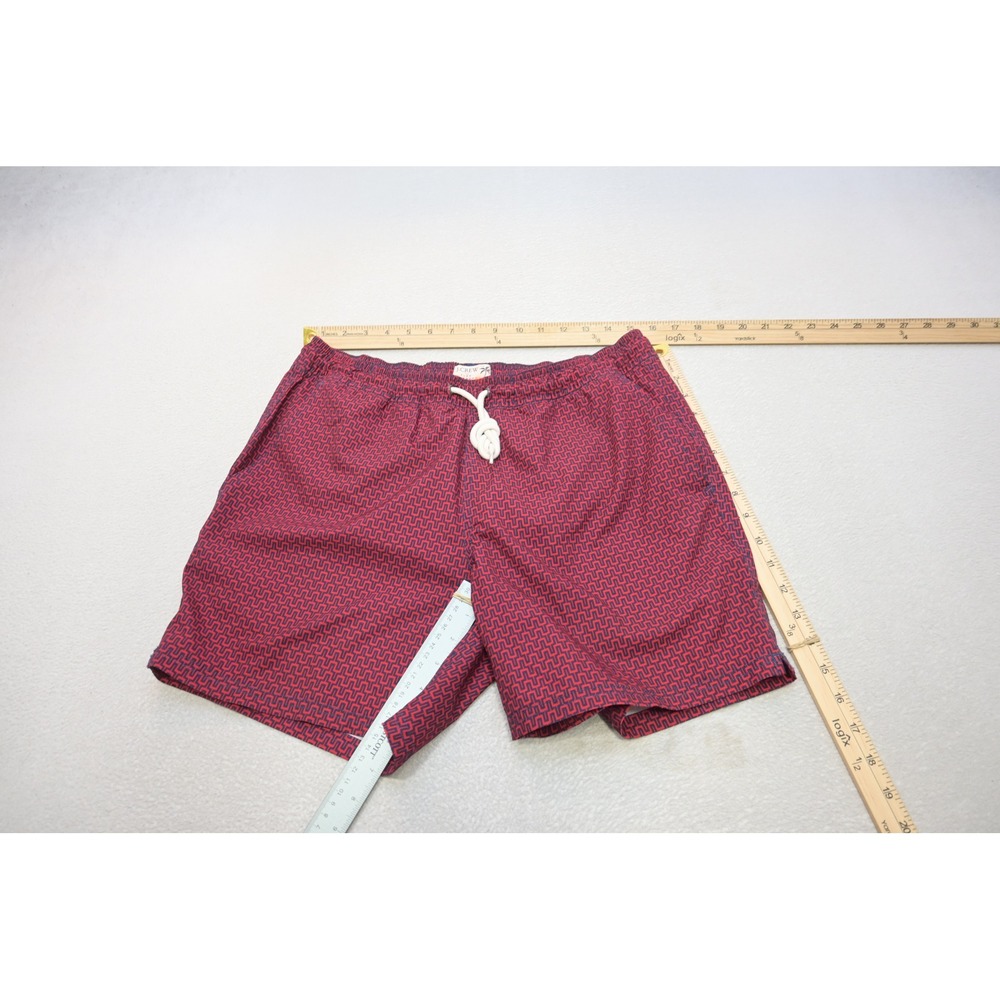 J.Crew Swim Trunks Men Medium Red Navy Geometric Flex Board Shorts Excellent